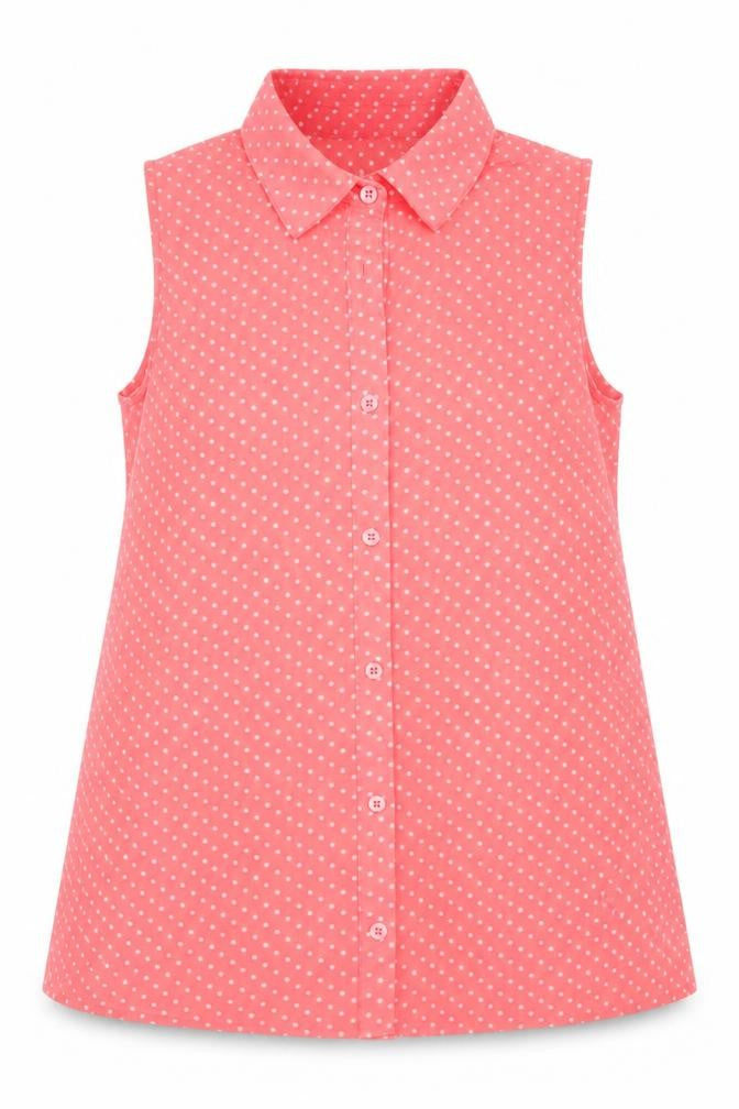 Young Dimension Girls Pink Polka Dot Polyester Basic Button-Up Size 12-13 Years Collared Button