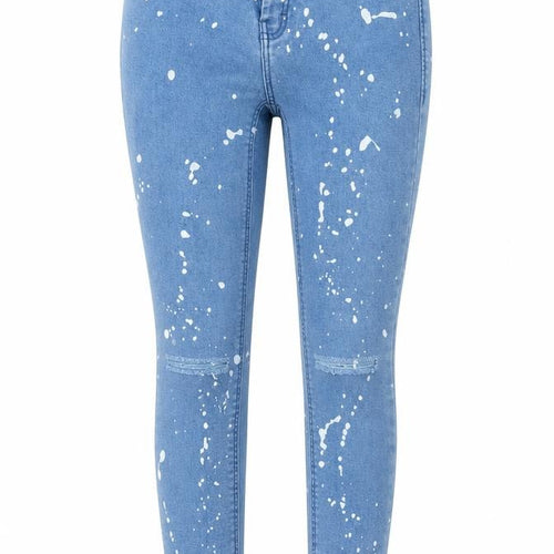 Zara Womens Blue Polka Dot Cotton Skinny Jeans Size 8 L25 in Regular Button - Paint Splatter Print