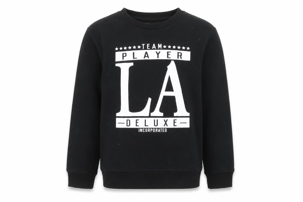 Front view of Rebel boys’ black polyester pullover sweatshirt, size 8-9, years - team player
