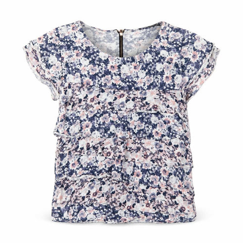 Marks and Spencer Womens Blue Floral Viscose Basic T-Shirt Size 8 Round Neck