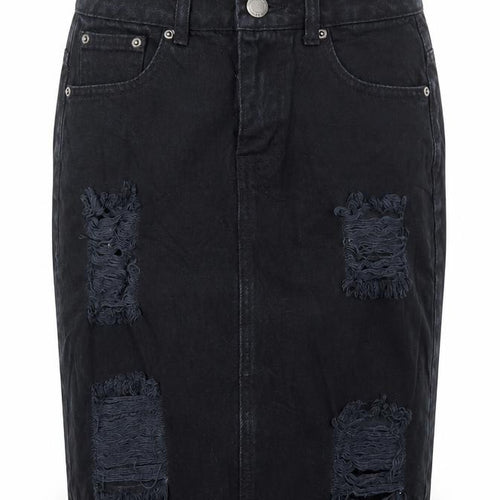 C&J Cosmic Womens Black  Cotton Straight & Pencil Skirt Size 8   Button - Distressed
