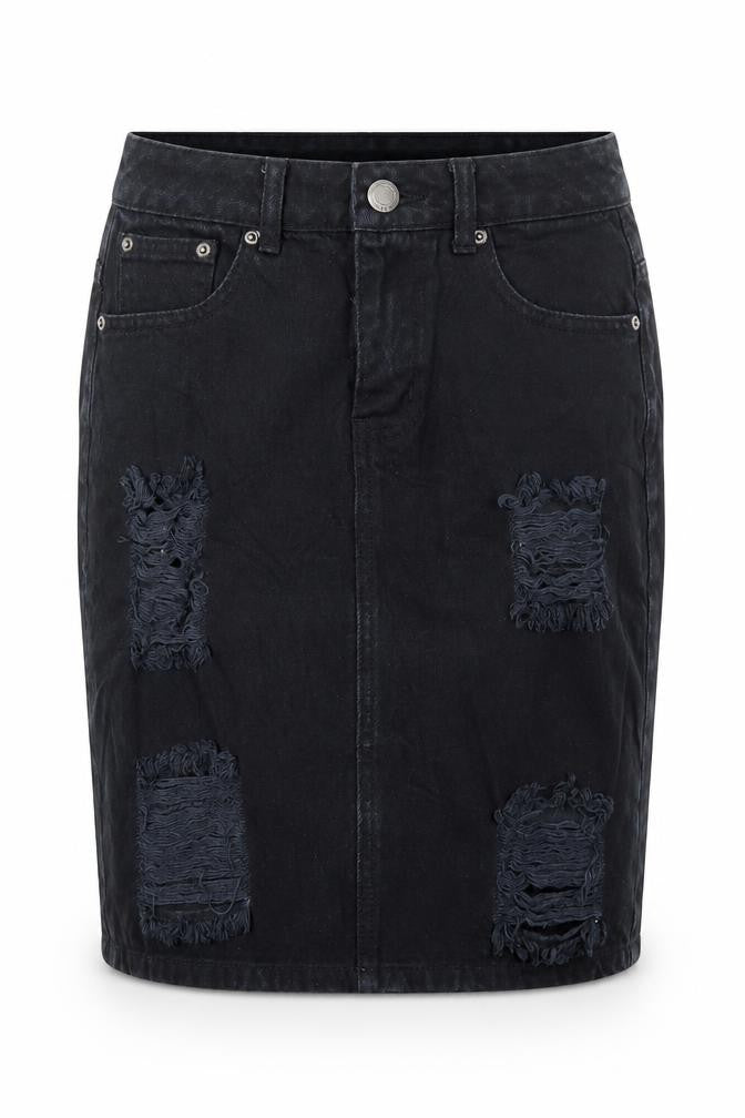 C&J Cosmic Womens Black  Cotton Straight & Pencil Skirt Size 8   Button - Distressed