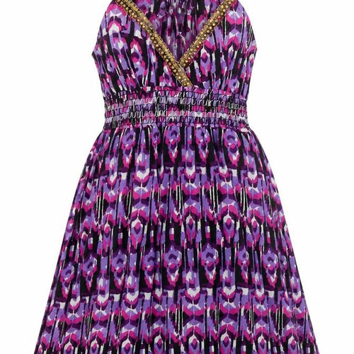 Ocean Club Womens Purple Animal Print Cotton Skater Dress  Size 8  Round Neck