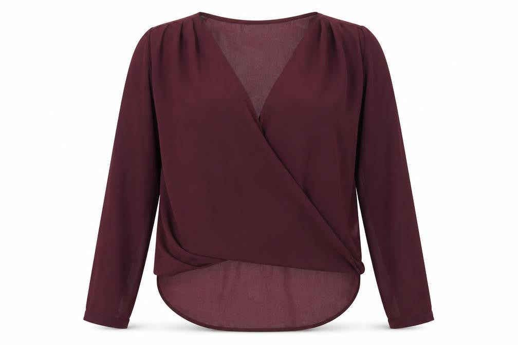 Front view of New Look women’s purple polyester basic blouse, size UK 8, v-neck