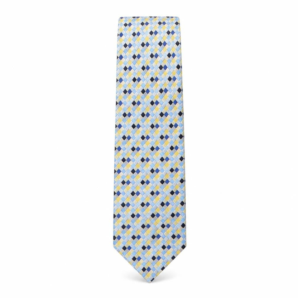 Front view of Soprano men’s multicoloured geometric silk pointed tie one size
