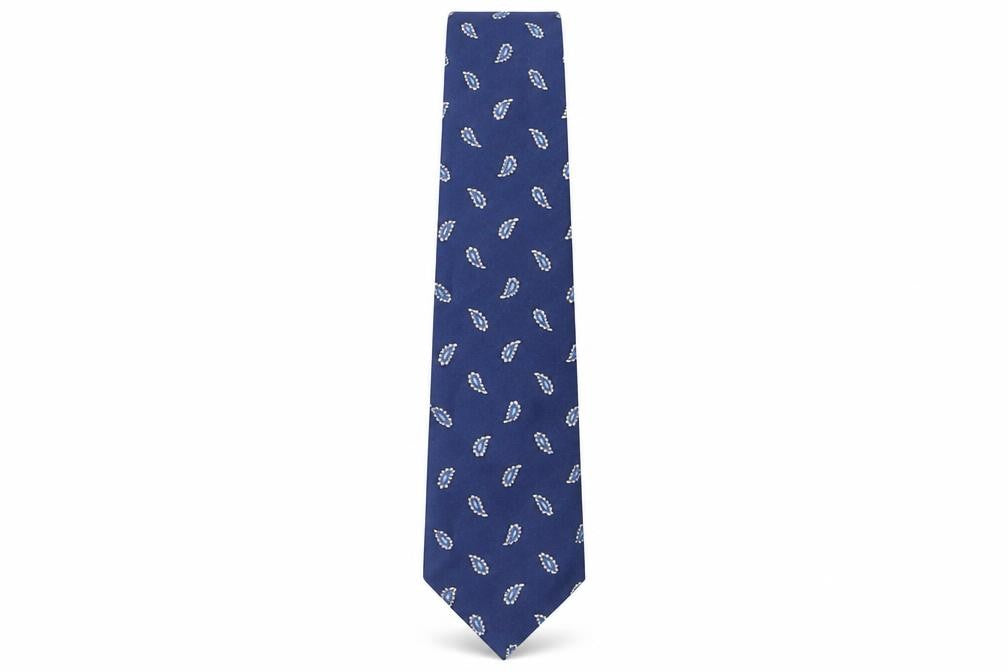 Front view of ASOS men’s blue paisley polyester pointed tie one size