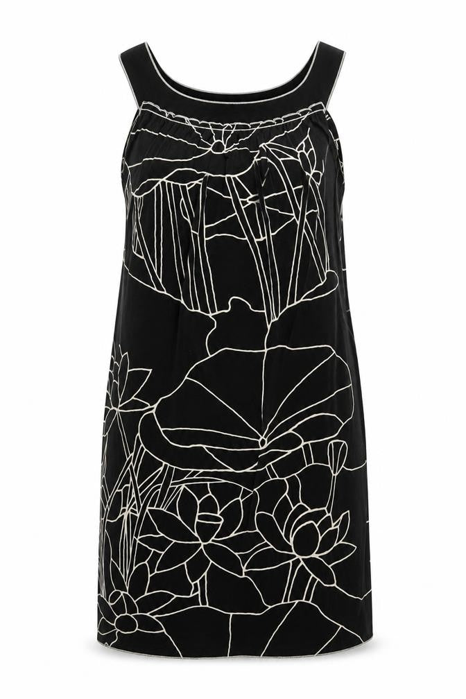 Max Edition Womens Black Floral Polyester Tank Dress  Size S  Boat Neck Pullover