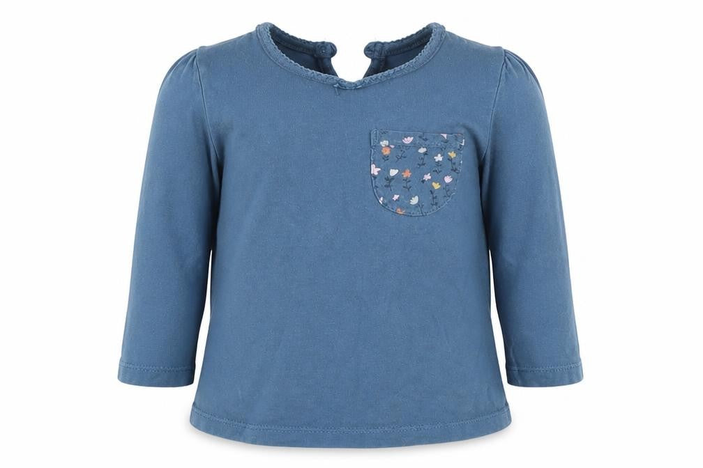 Front view of George girls’ blue cotton basic t-shirt, size 9-12, months crew neck pullover