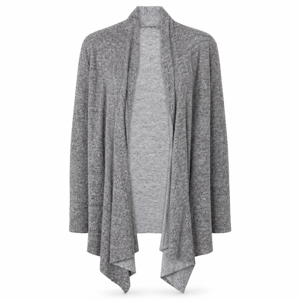 Front view of H&M women’s grey v-neck viscose cardigan jumper, size S