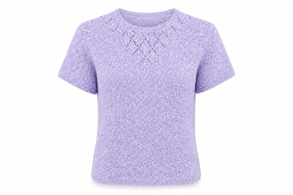 Front view of Casamia women’s purple collared acrylic jumper, size S