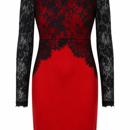 Preworn Womens Red  Cotton Bodycon  Size L  Off the Shoulder Zip - Lace Detail