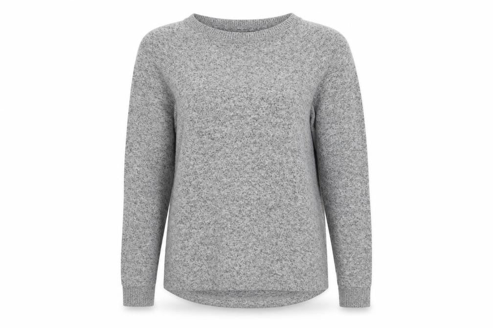 Front view of Primark women’s grey round neck polyester jumper, size UK 10, -, size UK 10-12