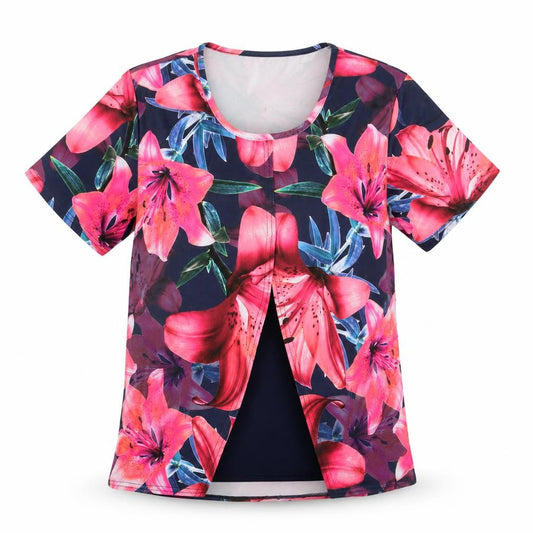 Front view of Gerard women’s multicoloured floral polyester basic t-shirt, size UK 12, scoop neck