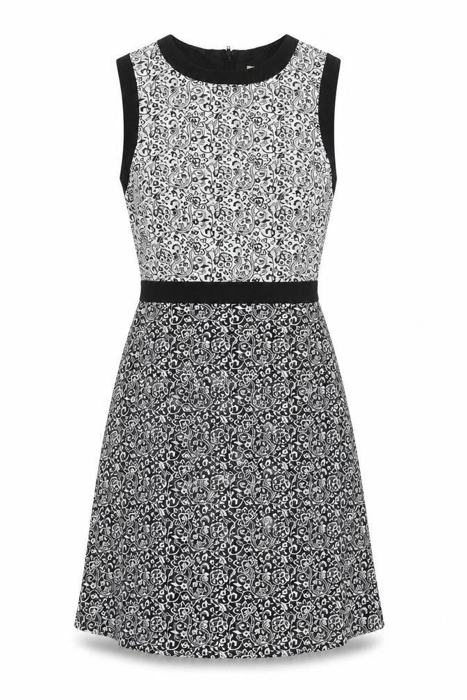 Front view of Miss Selfridge women’s black polyester a-line, size UK 6, roll neck zip