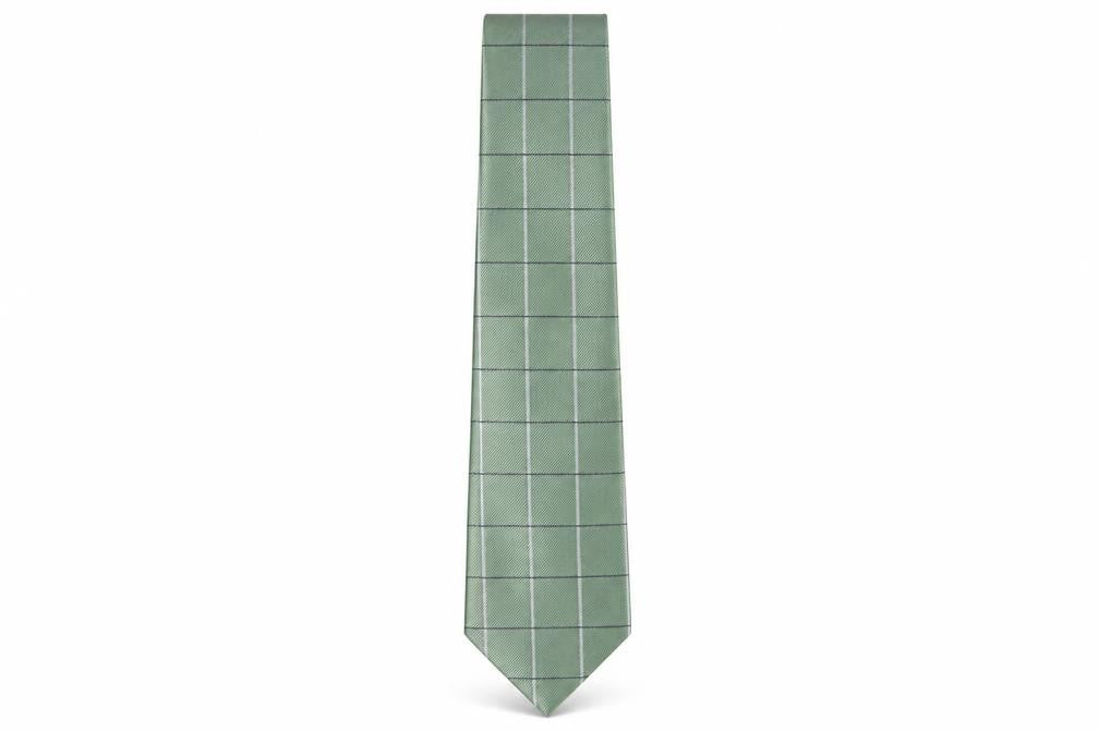 Front view of Simon Taylor men’s green plaids & checks polyester pointed tie one size