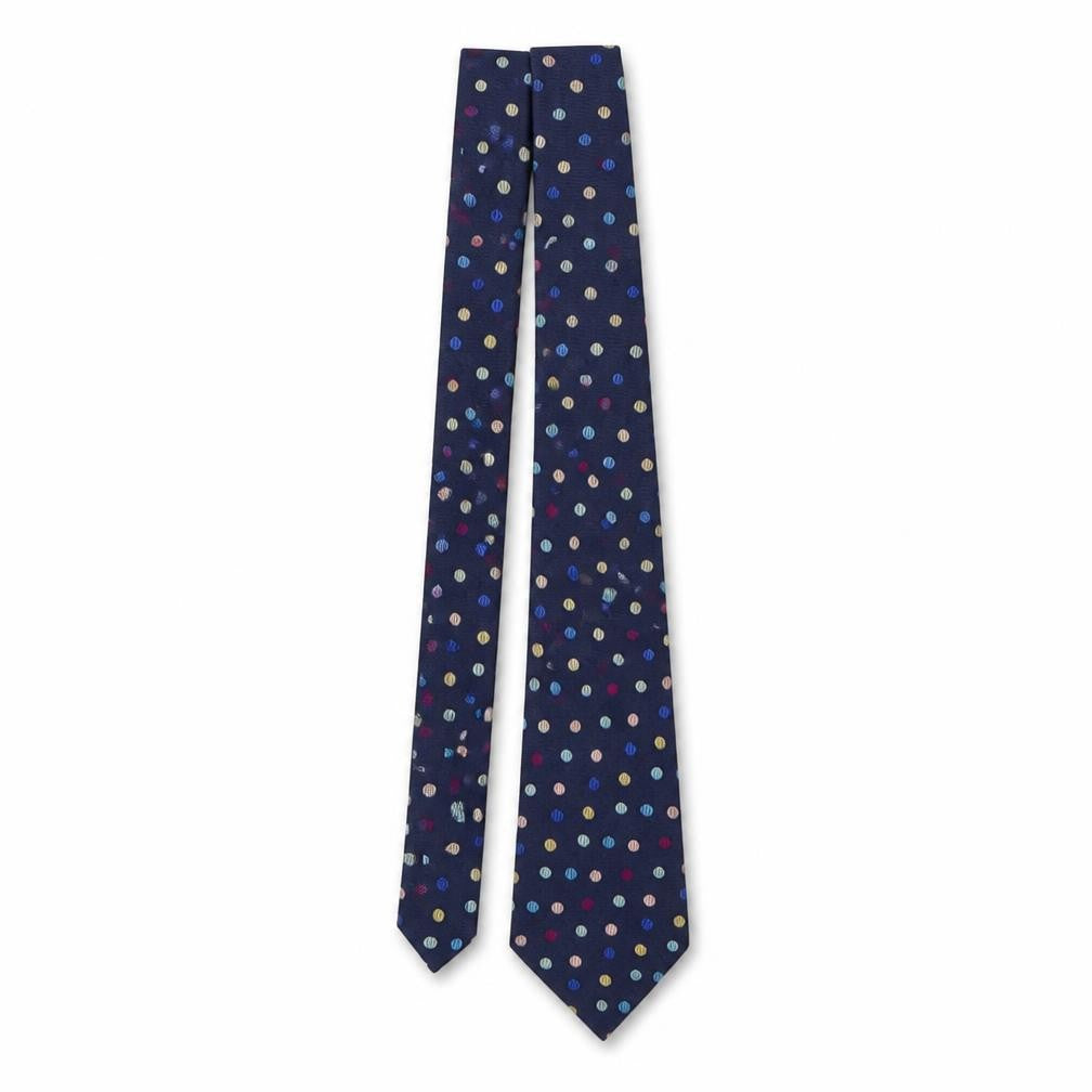 Front view of Marks & Spencer men’s multicoloured polka dot silk pointed tie one size