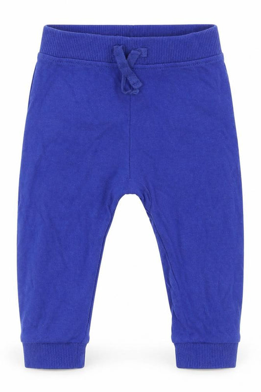 Front view of George boys’ blue cotton sweatpants, size 6-9, months drawstring