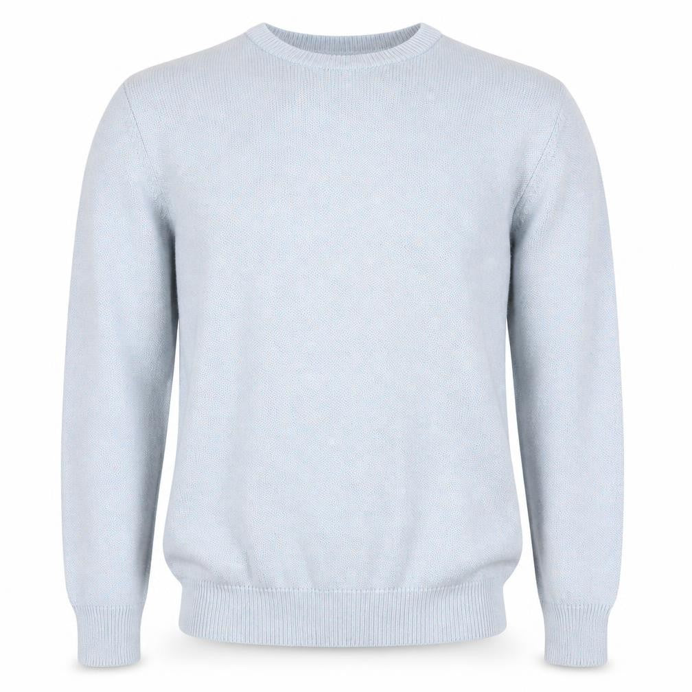 Front view of Cedarwood State men’s blue crew neck cotton jumper, size S