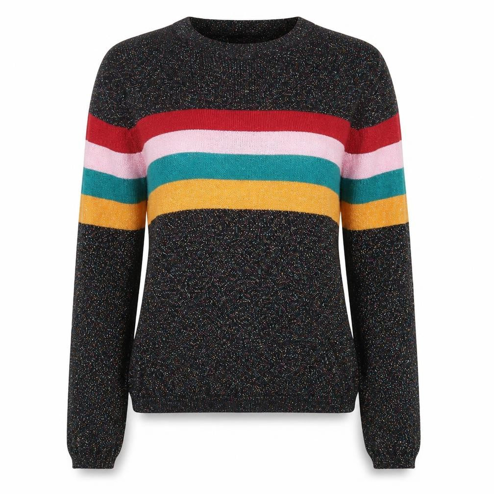 Cooperative Womens Black Round Neck Striped Viscose Pullover Jumper Size XS   - Colorblock