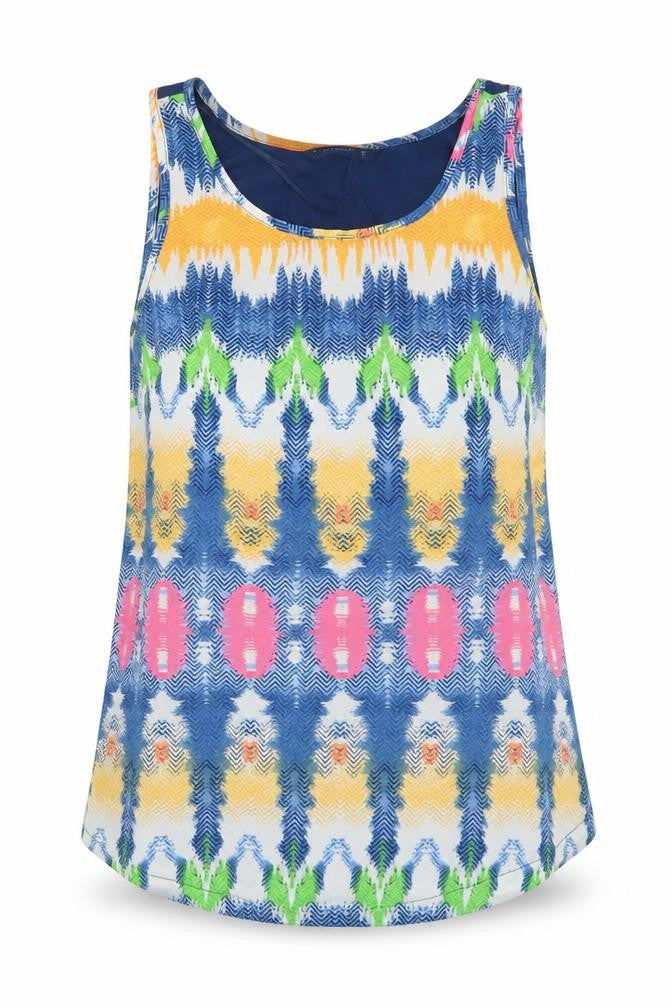 Dunnes Womens Blue Geometric Polyester Basic Tank Size 8 Round Neck