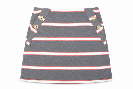 Front view of Oasis women’s blue striped viscose a-line skirt, size S