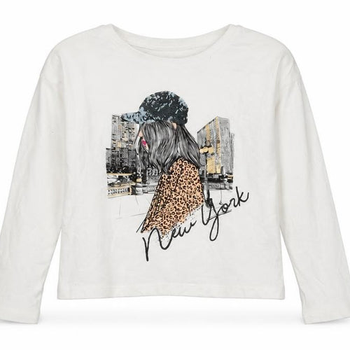 Dunnes Stores Girls White  100% Cotton Jersey T-Shirt Size 8-9 Years Round Neck Pullover - New York