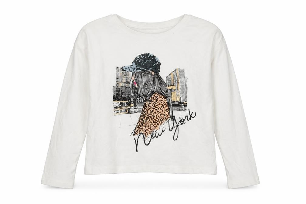 Dunnes Stores Girls White  100% Cotton Jersey T-Shirt Size 8-9 Years Round Neck Pullover - New York