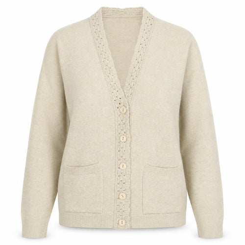 Classic Womens Beige V-Neck  Acrylic Cardigan Jumper Size M