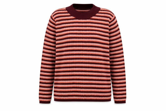 Front view of Primark women’s multicoloured crew neck striped polyester jumper, size XL