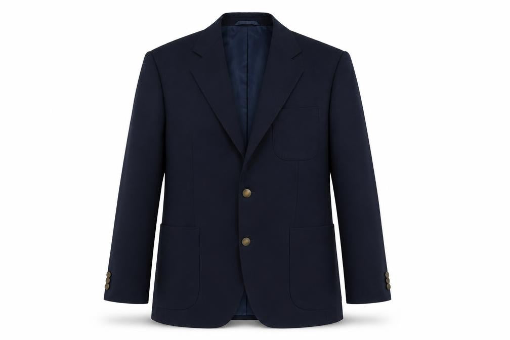 Front view of Wellington men’s blue wool jacket suit jacket, size 38