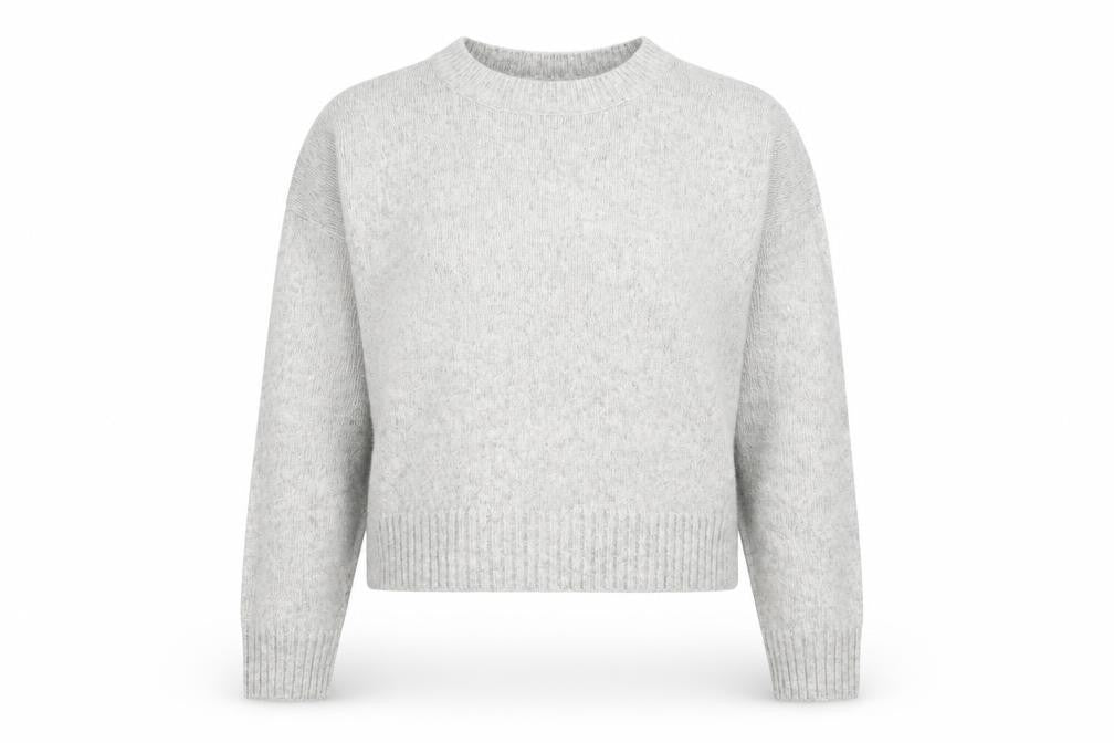 Front view of New Look women’s grey round neck acrylic jumper, size M