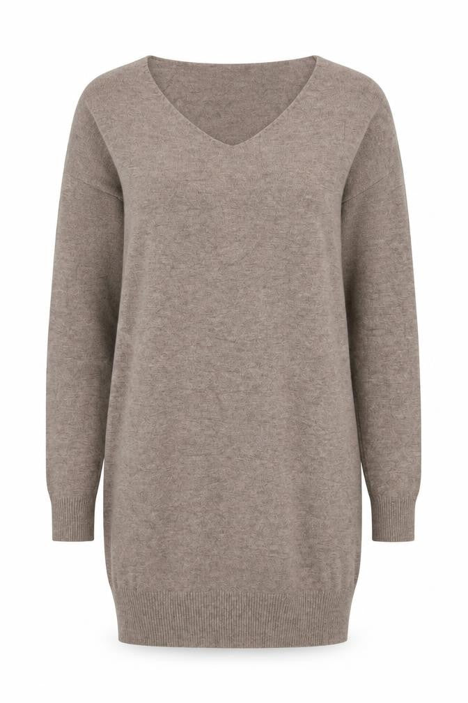 Front view of Beauty women’s brown v-neck viscose jumper, size S