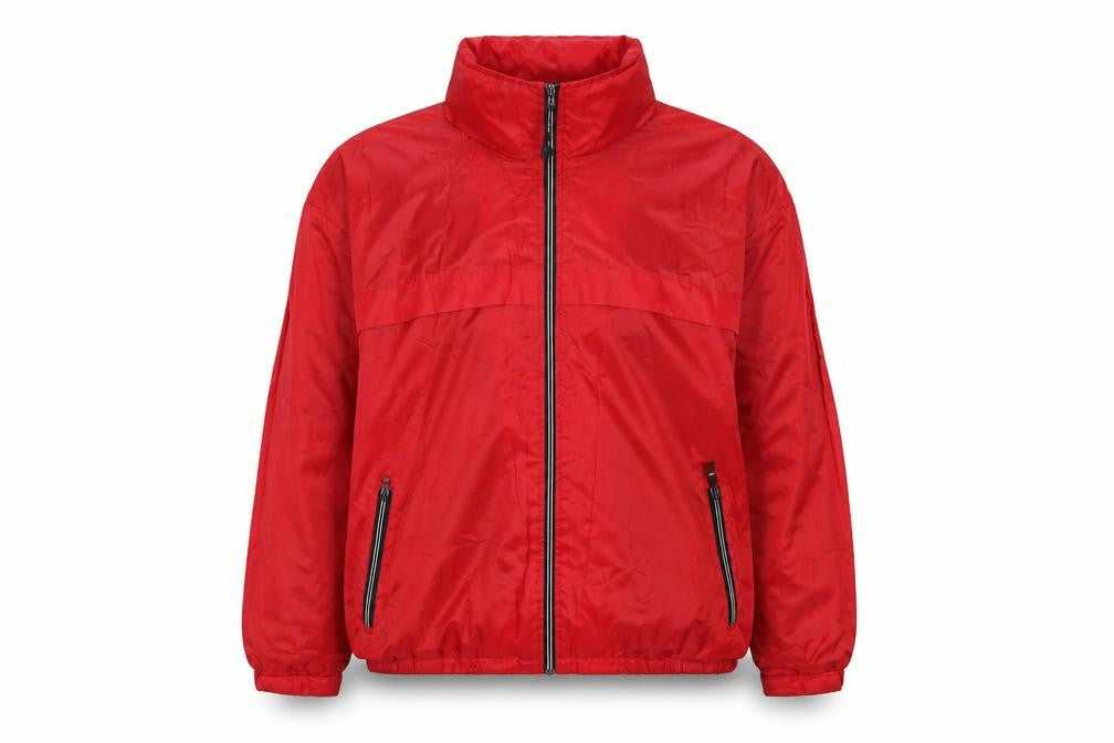 Front view of Dunnes men’s red anorak jacket, size M, zip