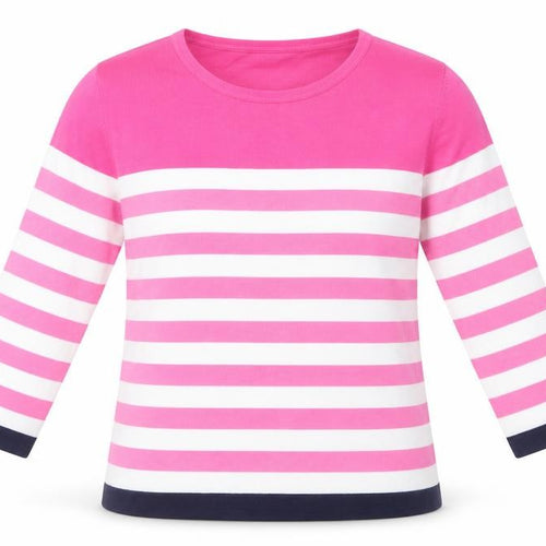 Nina Murati Womens Pink Scoop Neck Striped Viscose Pullover Jumper Size M