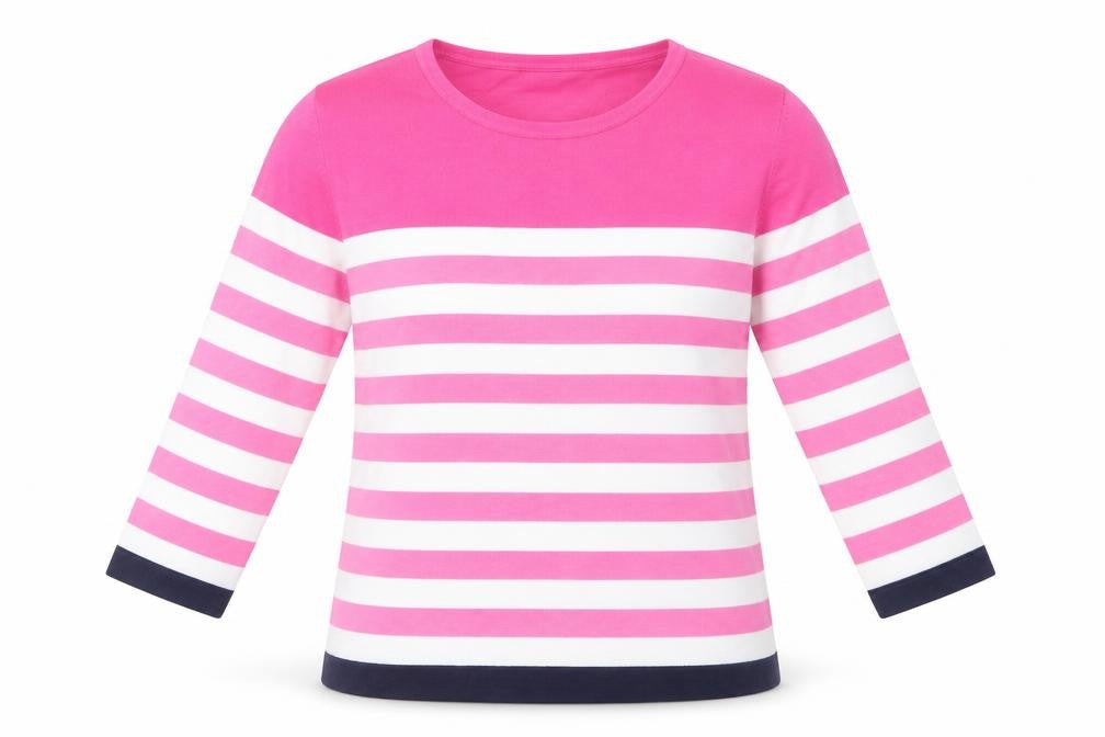 Nina Murati Womens Pink Scoop Neck Striped Viscose Pullover Jumper Size M