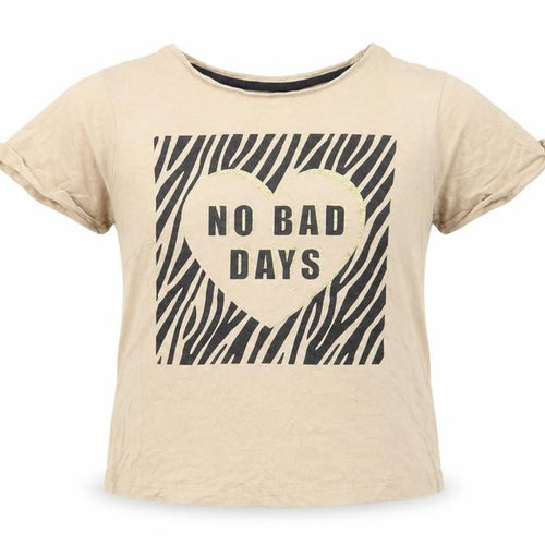 Primark Girls Beige  Cotton Basic T-Shirt Size 9-10 Years Crew Neck Pullover - No Bad Days