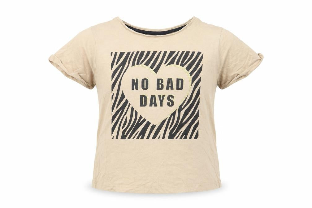 Primark Girls Beige  Cotton Basic T-Shirt Size 9-10 Years Crew Neck Pullover - No Bad Days