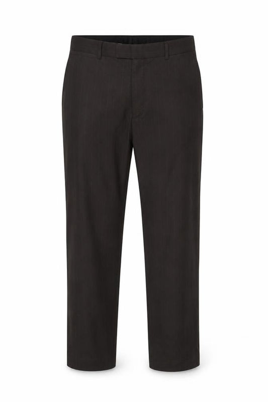 Front view of Burton men’s brown striped polyester dress pants trousers, size 38, in, 31-inch leg regular button