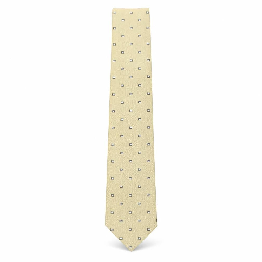 Front view of soprano men’s beige polka dot silk pointed tie one size