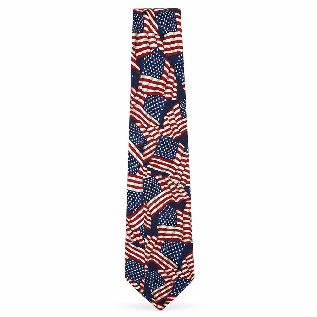 Front view of America men’s multicoloured striped polyester pointed tie one size