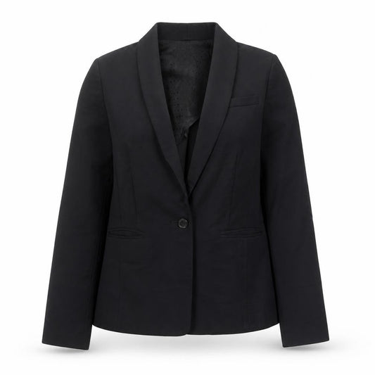 Front view of New Look women’s black cotton jacket blazer, size UK 10