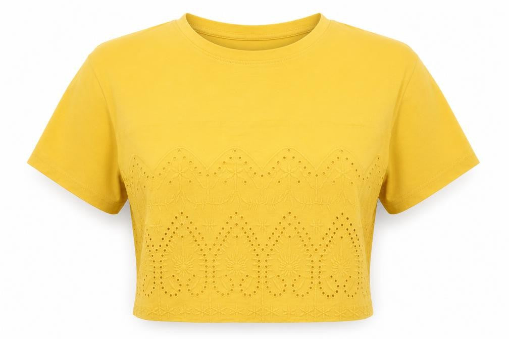 Primark Womens Yellow Floral Cotton Cropped T-Shirt Size XS Crew Neck