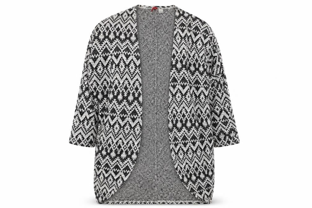 Front view of H&M women’s black v-neck geometric polyester cardigan jumper, size M
