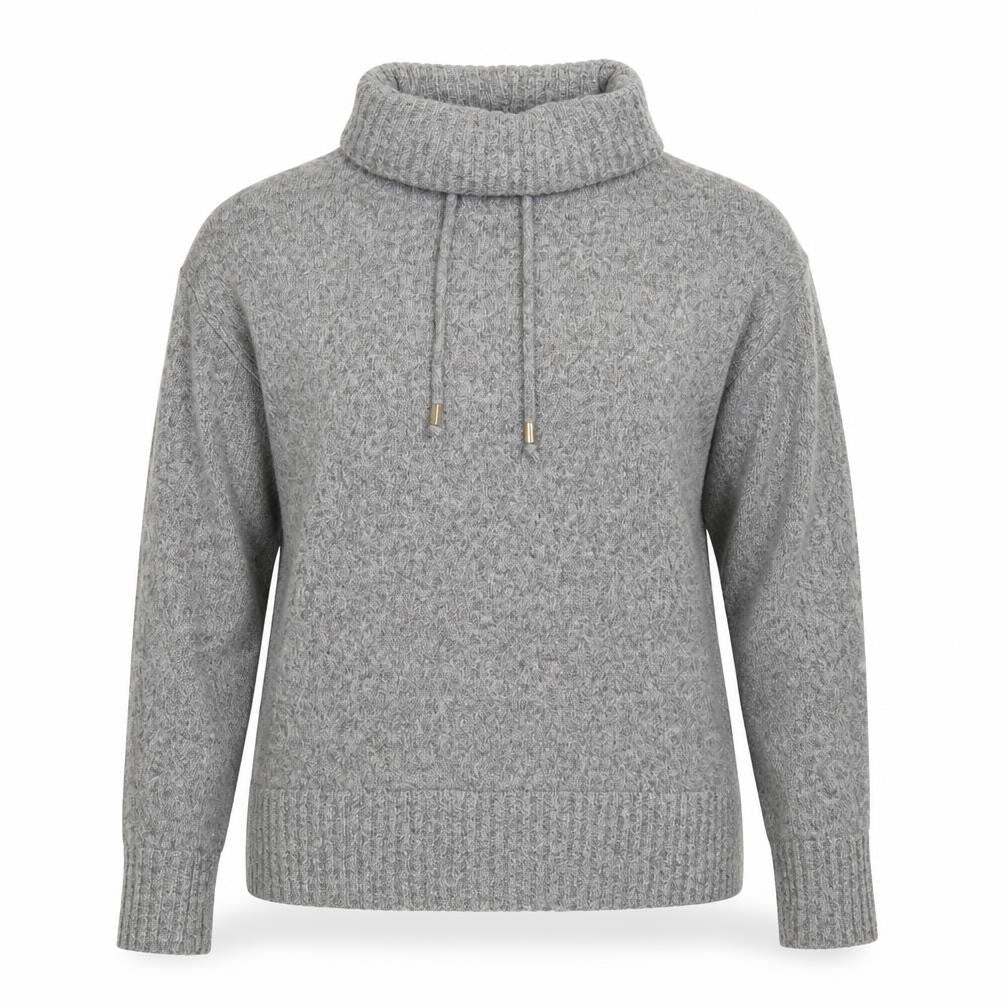 Front view of F&F women’s grey high neck polyester jumper, size UK 6