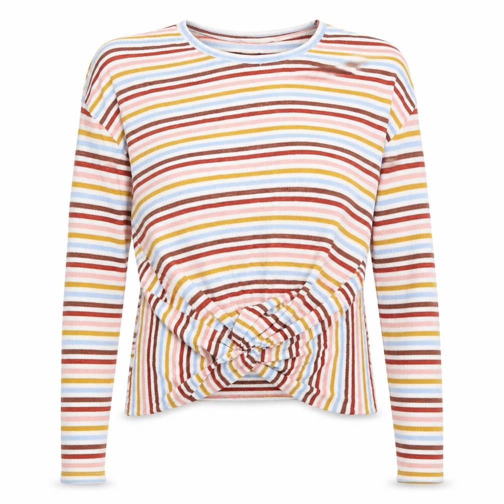 Front view of New Look women’s multicoloured round neck striped polyester jumper, size S