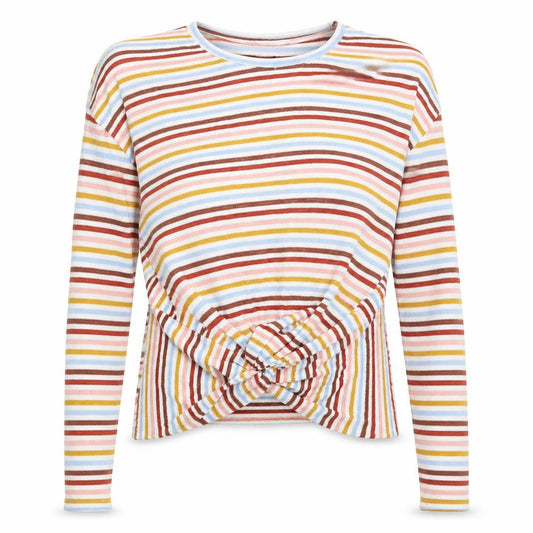 Front view of New Look women’s multicoloured round neck striped polyester jumper, size S
