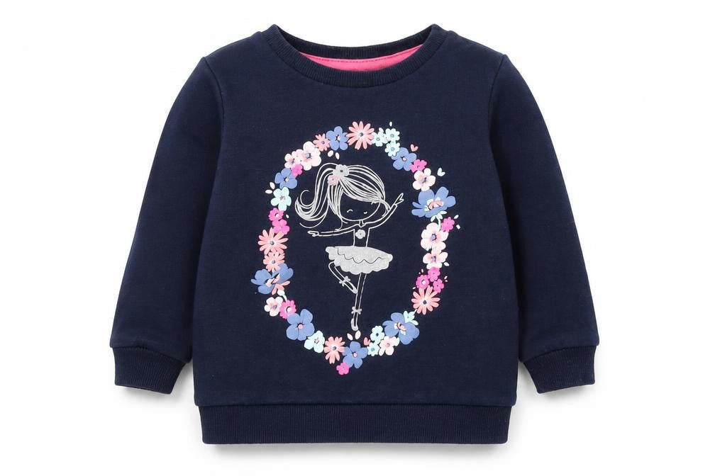 Baby Girls Blue  Cotton Pullover Casual Size 9-12 Months Round Neck Pullover