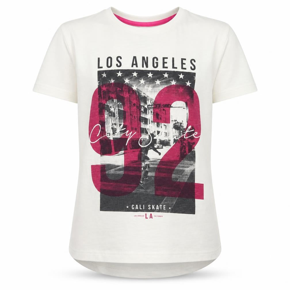 Primark Girls White  100% Cotton Pullover T-Shirt Size 7-8 Years Crew Neck Pullover - Aysemmetrical Hem