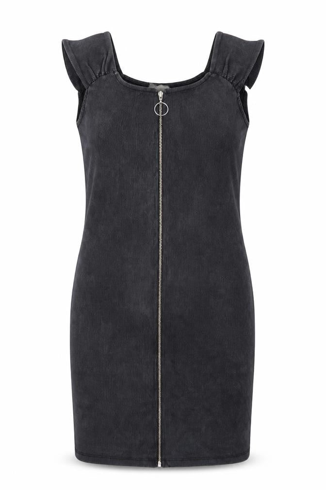 Mango Womens Grey Polyester Bodycon Size S Scoop Neck Zip