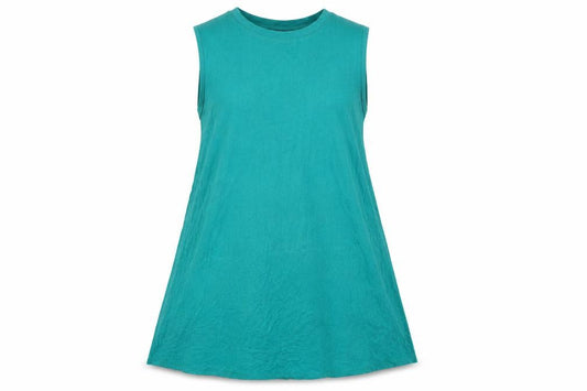 Front view of Atmosphere women’s green viscose jersey tank, size UK 8, round neck